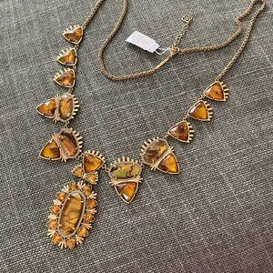 Kendra Scott Havana Vintage Gold Necklace in Marbled Amber Illusion NWT